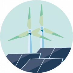 animatie van windmolens en zonnepanelen.